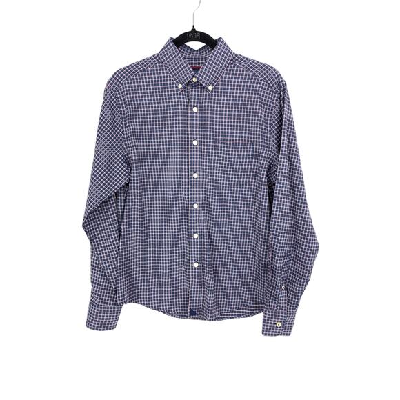 Untuckit Salice Mens S Blue Check Print Regular Fit Long Sleeve Buttondown *READ - Picture 1 of 6